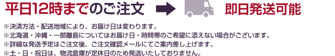 平日12時までのご注文&rarr;1～2営業日以内の発送予定　土日祝のご注文&rarr;1～4営業日以内の発送予定